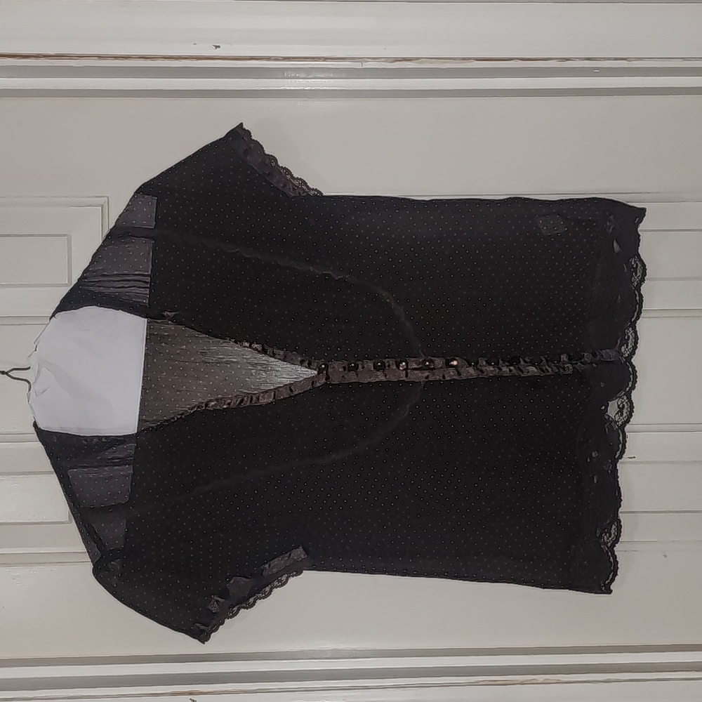 Tramp Brown Sheer Polka Dot Short Sleeve Blouse